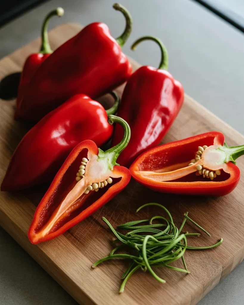 Fresh tabasco peppers stemmed and prepped with seeds intact for full heat