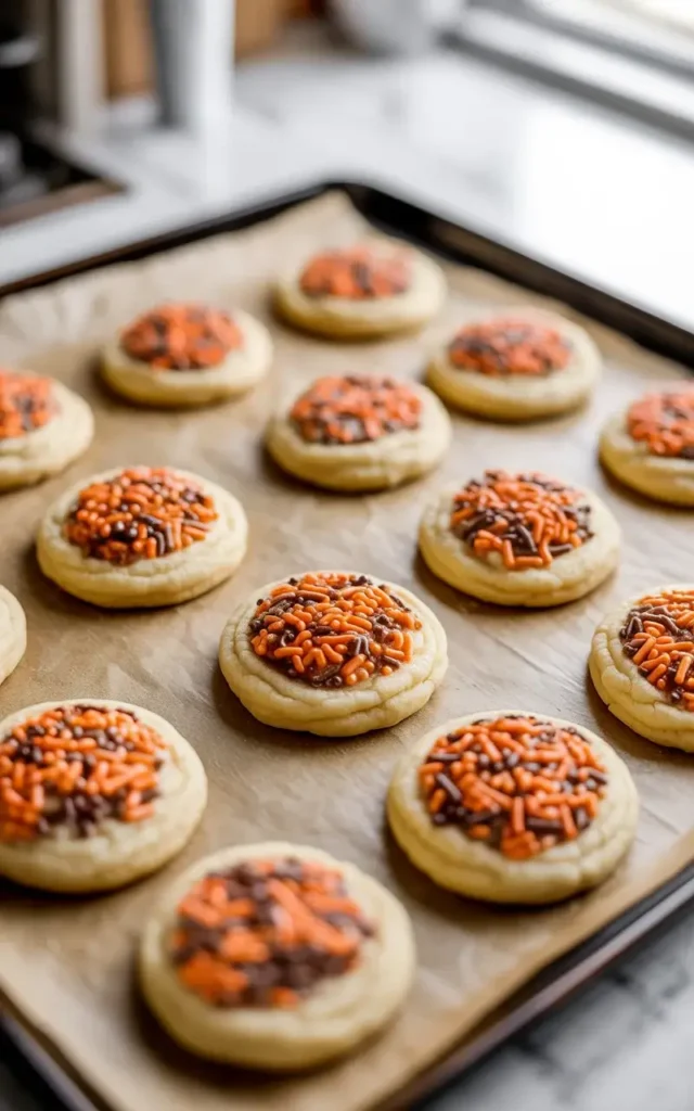 Freshly baked autumn sprinkle sugar cookies with golden edges and soft, pillowy centers