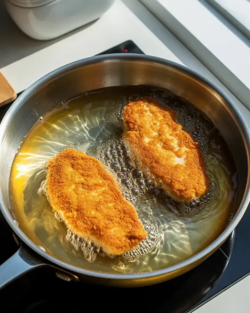  Frying cutlets in shimmering oil at 350°F for a deep golden, shatteringly crisp crust