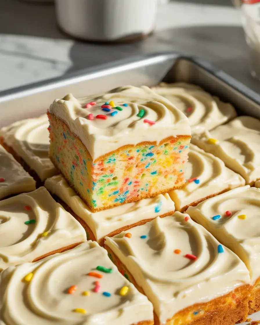 Funfetti snack cake with vanilla buttercream and rainbow sprinkles - ready in just 32 minutes