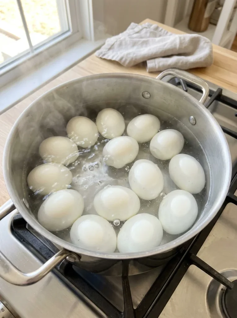 Hard boiling eggs to perfectly set yolks with no grey ring