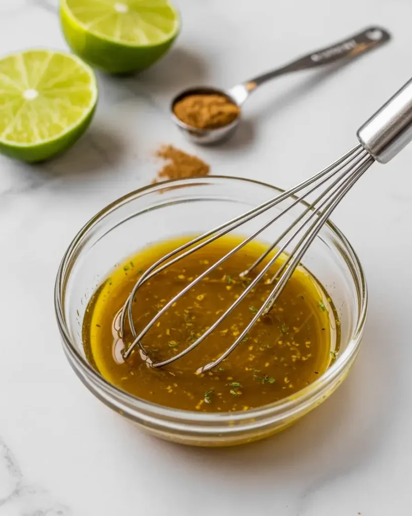 Homemade cumin-lime dressing whisked together with fresh lime juice and warm spices