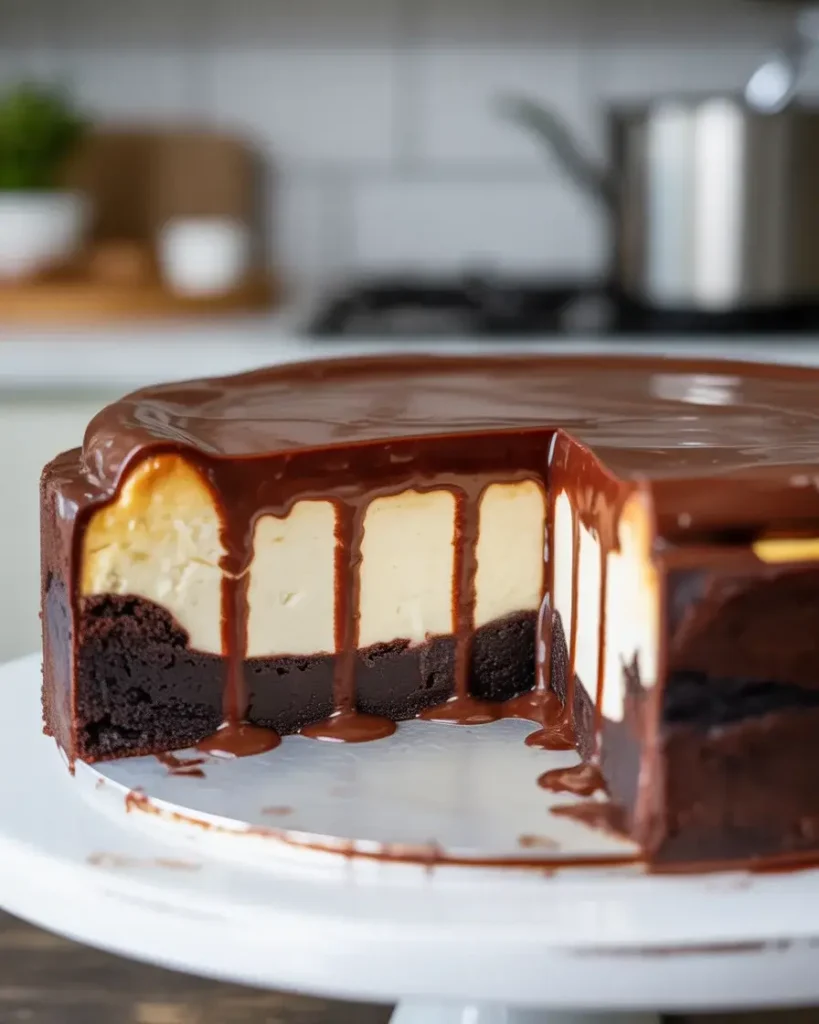 Homemade hot fudge sauce thickening on the stovetop to the perfect consistency
