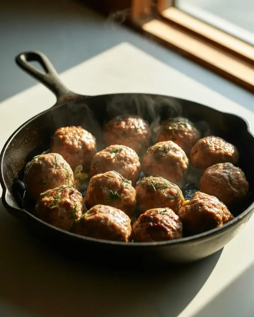 Lamb meatballs finishing in a 400°F oven for perfectly even internal cooking