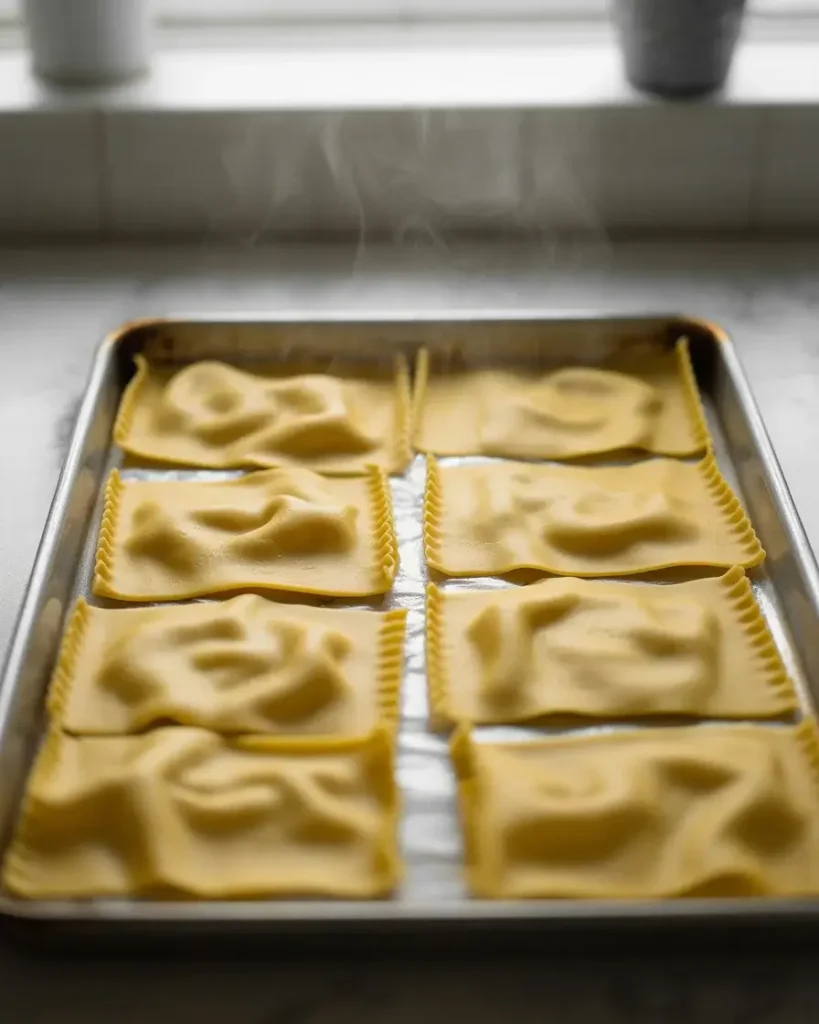 Lasagna noodles laid flat so they don't stick - a small step that matters a lot