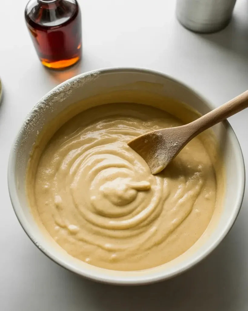 Maple pancake batter mixed and ready for griddle cooking