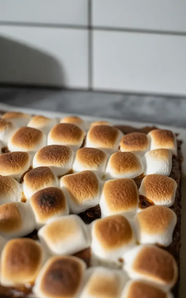 Marshmallow topping broiled to deep golden perfection in under 90 seconds