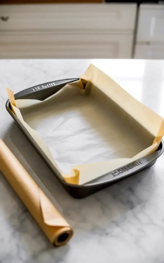 Parchment-lined pan with overhang makes removing key lime bars effortless