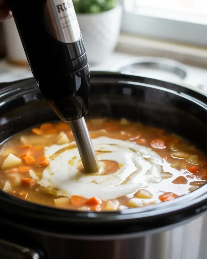 Partially blending the soup creates a creamy body while keeping tender chunks