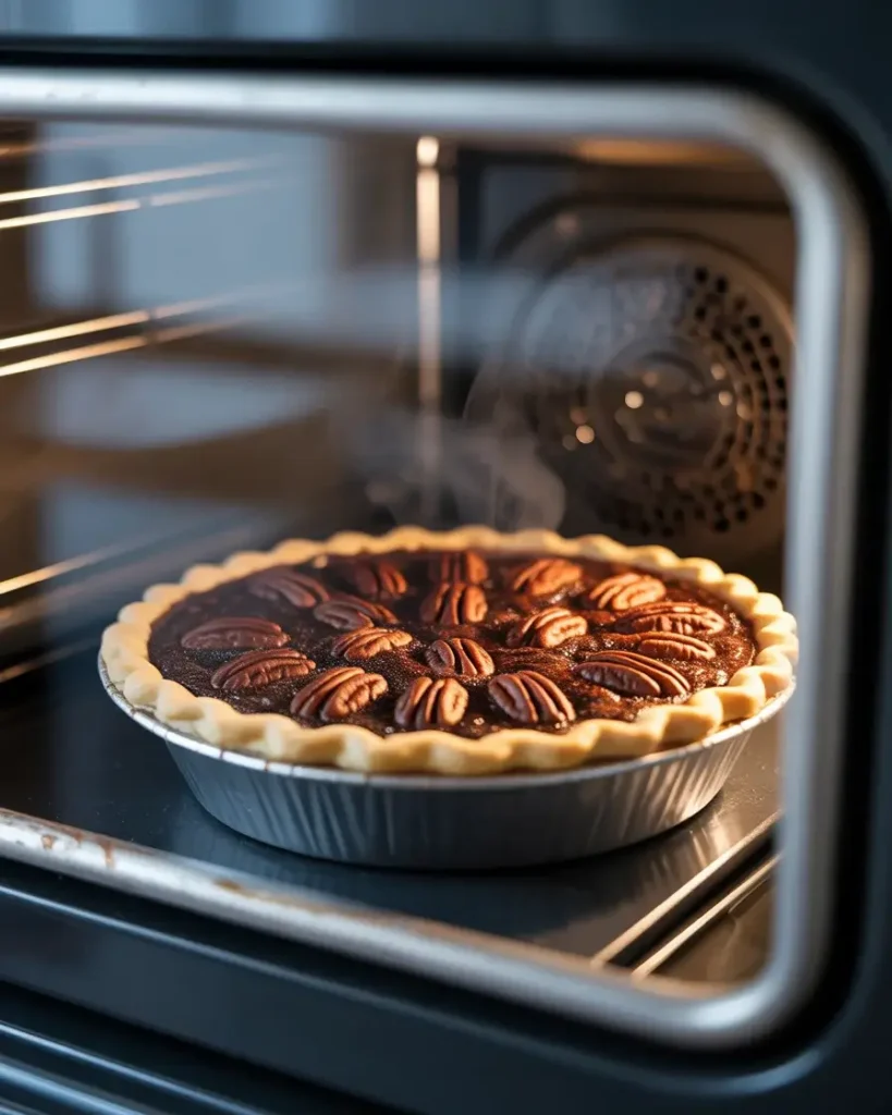Pie baking at 350°F with set edges and a perfectly jiggly center