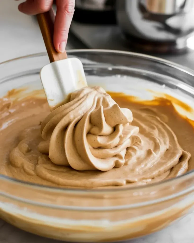 Piping gingerbread cheesecake filling into cups with a star tip for a bakery-style finish