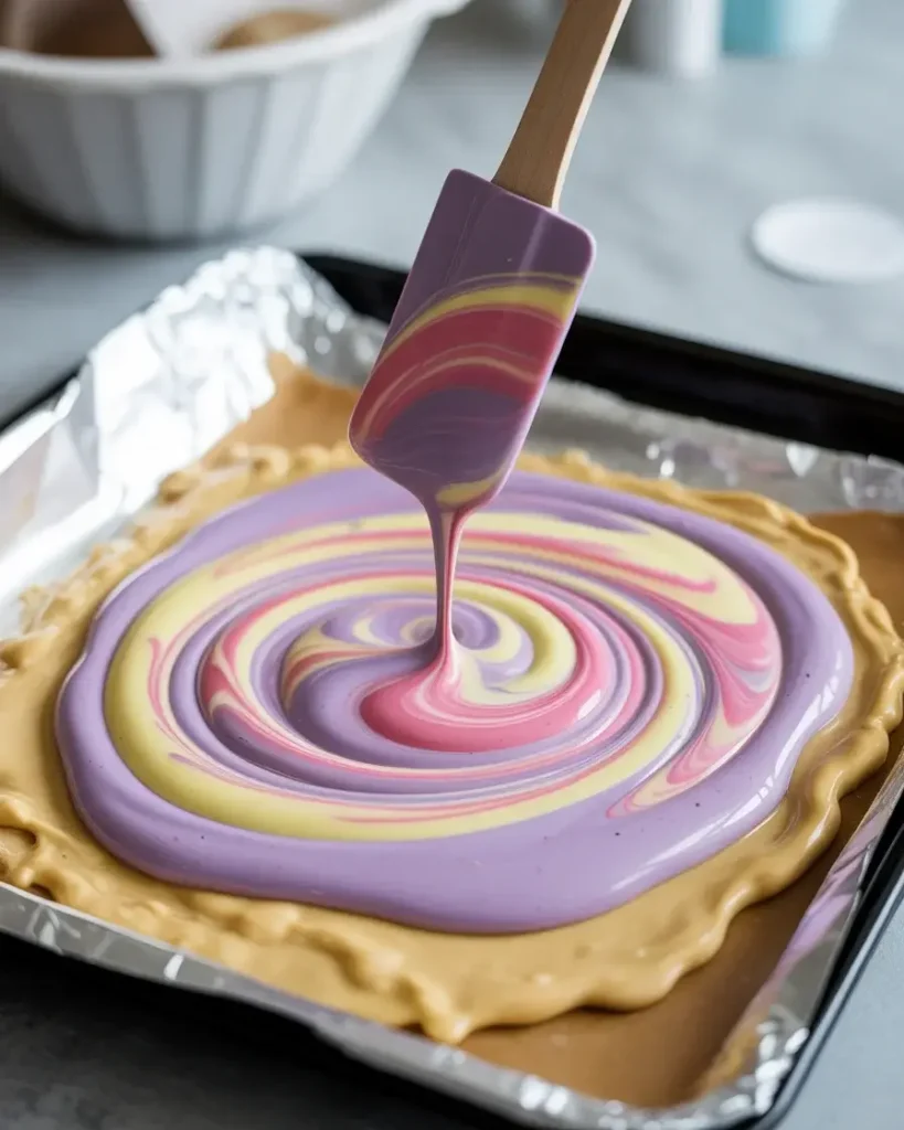 Pouring hot toffee onto baking sheet quickly before it begins to set