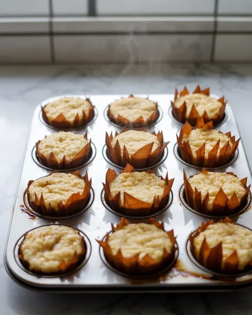 Pre-baked rice cups with golden crispy edges ready for the spicy tuna topping