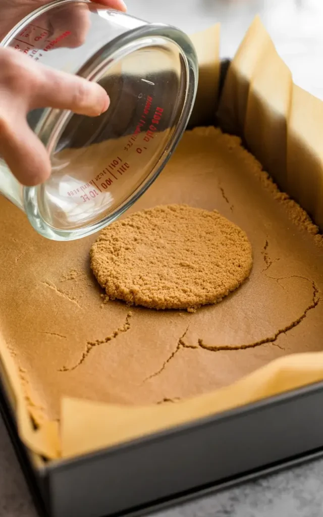 Press crust firmly and evenly into pan for a sturdy, sliceable base