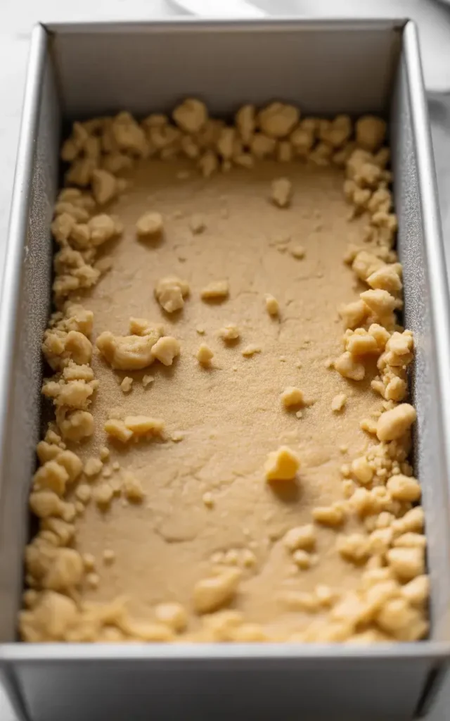 Pressing buttery shortbread crust evenly into the baking pan before blind baking