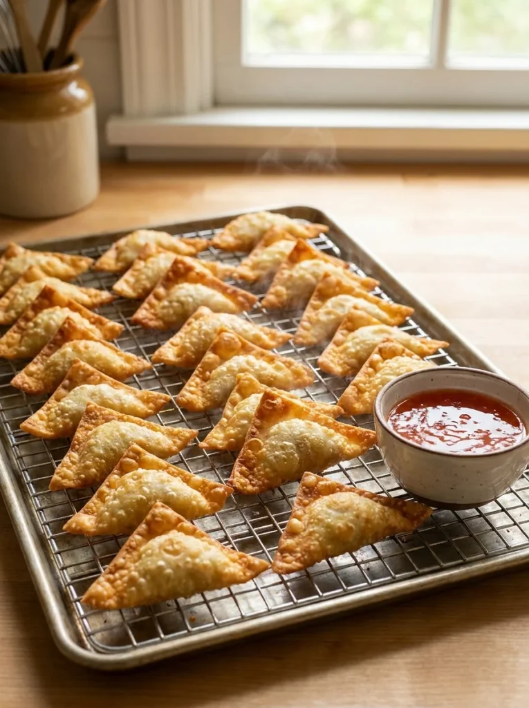 Rest wontons on a wire rack to keep all sides perfectly crispy after frying