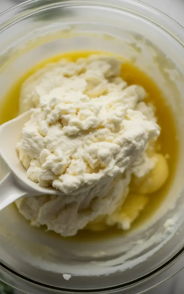 Ricotta, egg, and vanilla blended into the butter mixture before adding dry ingredients