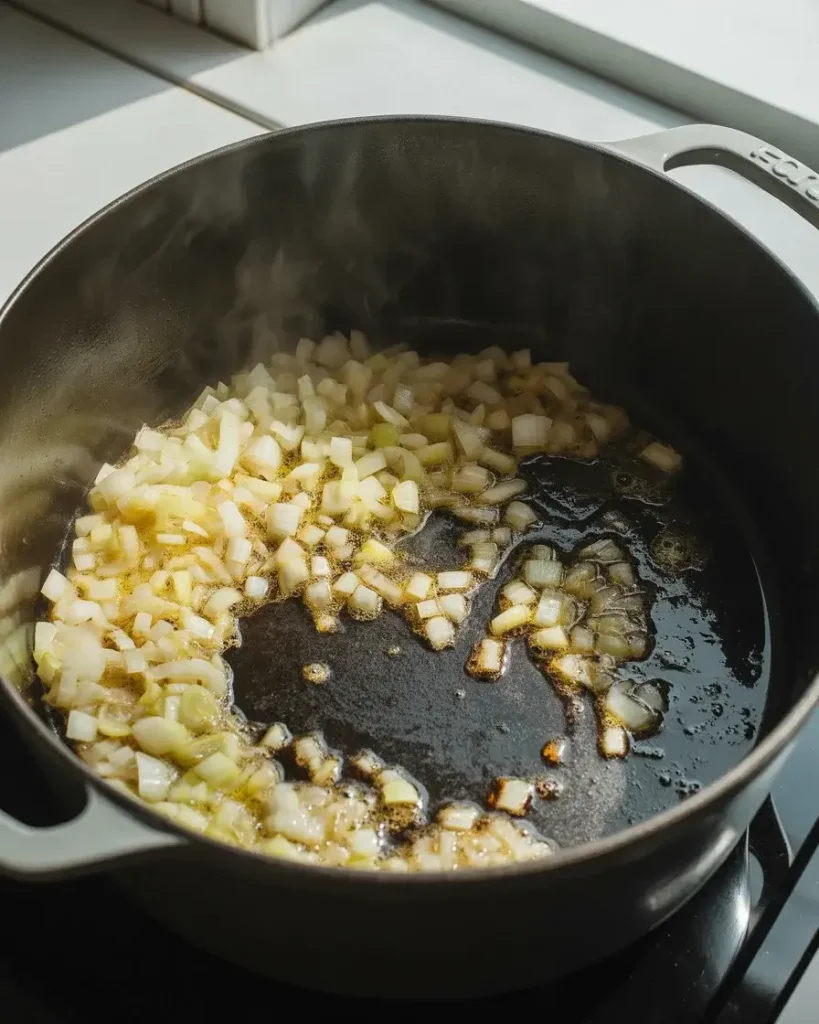 Sautéing onion and garlic until soft and fragrant before building the tomato base