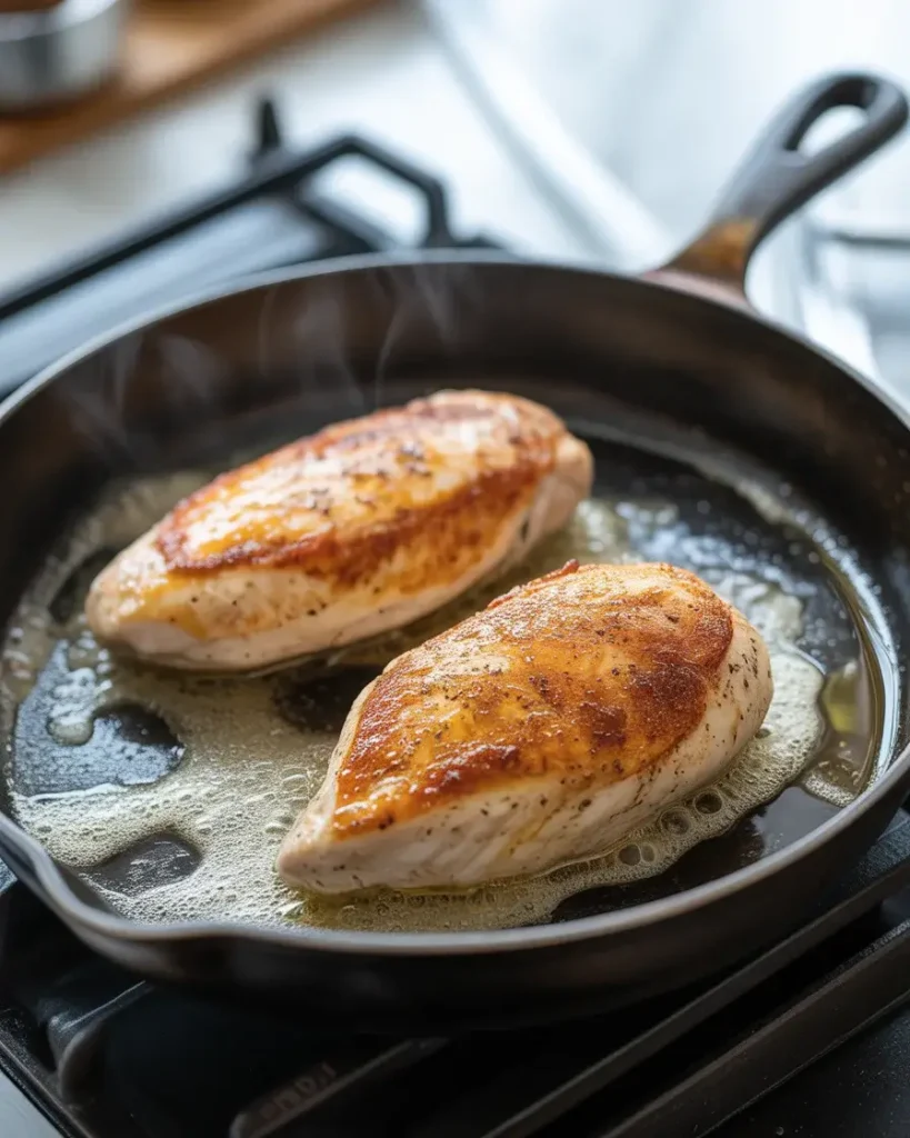  Sear undisturbed for 5 minutes until a deep golden crust forms naturally