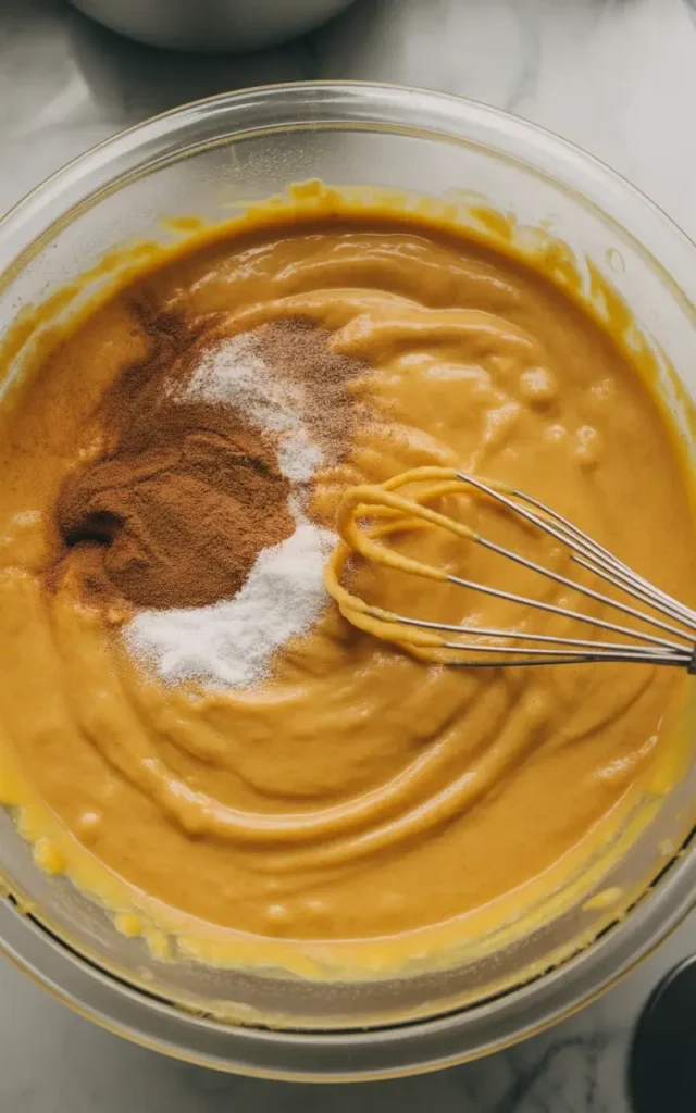  Smooth spiced pumpkin filling whisked together with brown sugar and warm spices