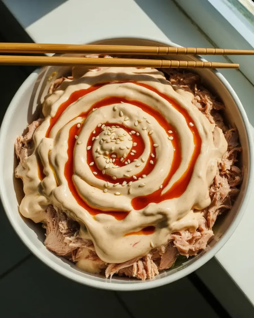Spicy tuna filling made with Kewpie mayo, sriracha, and sesame oil for rich creamy flavor