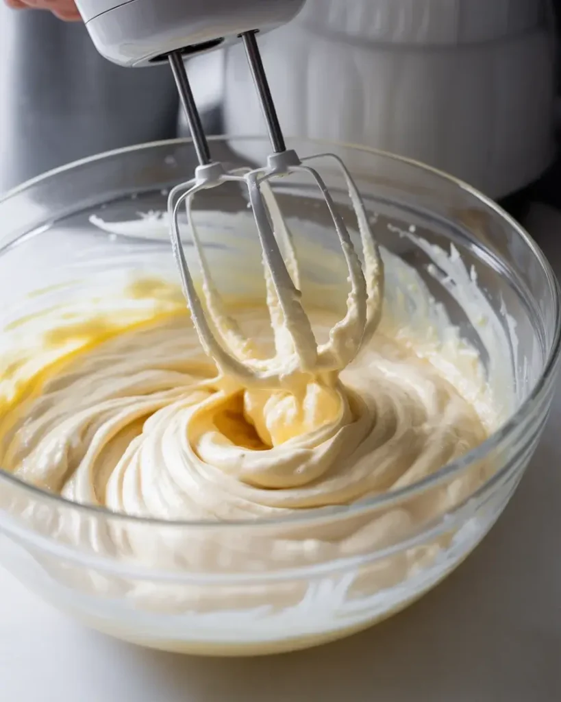 Three cream cheese filling portions tinted white, orange, and yellow to mimic candy corn