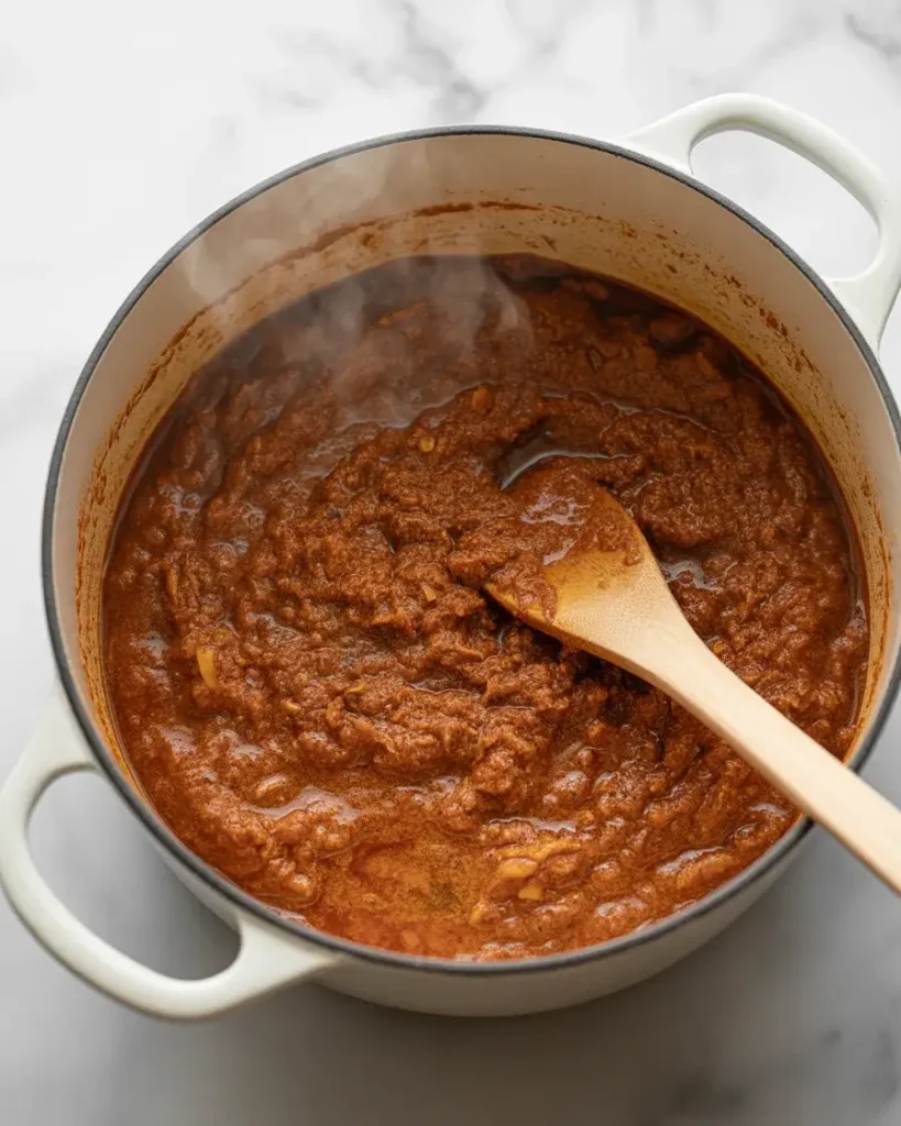 Toasting red curry paste in oil until fragrant and darkened, about 60 to 90 seconds