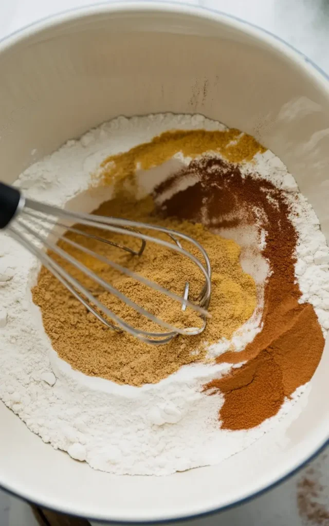 Warm autumn spices whisked into flour for even distribution throughout every cookie