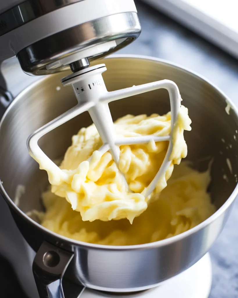 Whip butter for 2 full minutes until pale, fluffy, and nearly doubled in volume