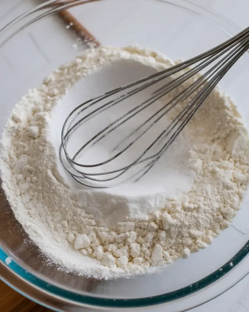 Whisking dry ingredients together before folding into the orange batter