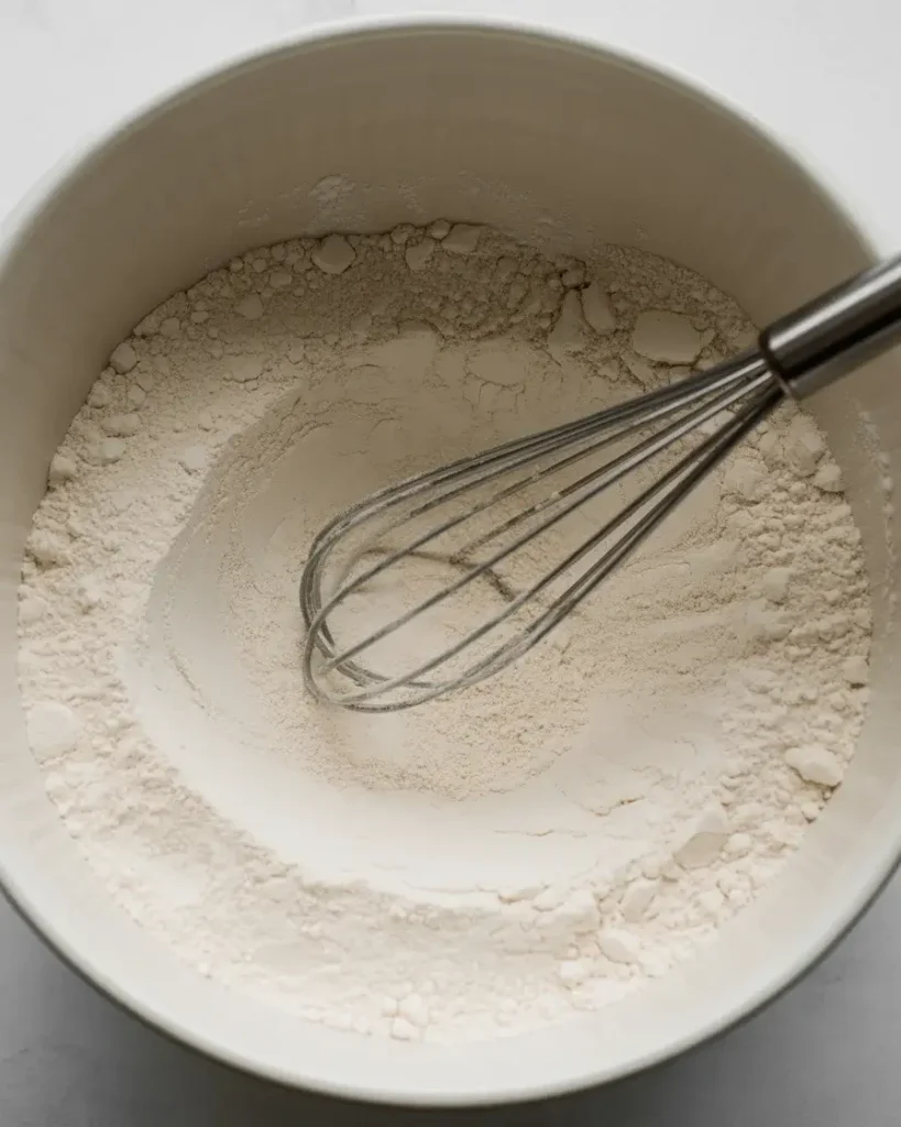 Whisking dry ingredients together for 20 seconds ensures even leavening throughout the batter