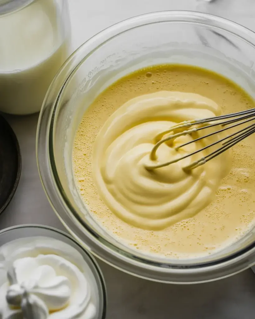 Whisking vanilla pudding with cold milk before folding in whipped topping