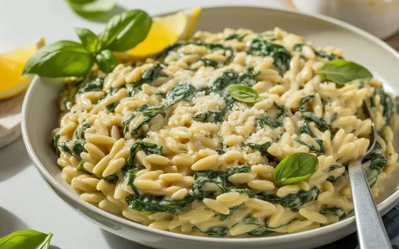 Creamy ricotta spinach orzo in one pan with Parmesan and fresh herbs, ready in 25 minutes.
