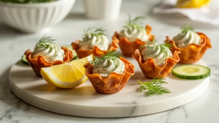 Crispy salami cups with herbed cream cheese filling, the easiest 10-minute party appetizer.