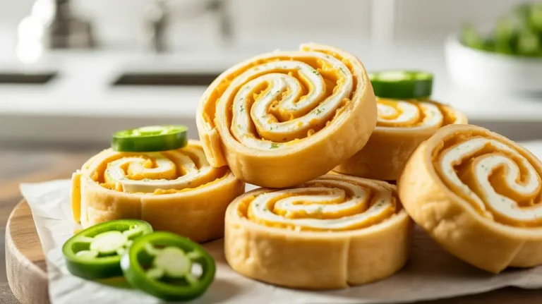 Jalapeno popper pinwheels baked golden with creamy cheddar filling, the ultimate party appetizer.