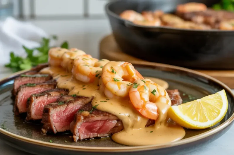 Steak with Creamy Cajun Shrimp Sauce