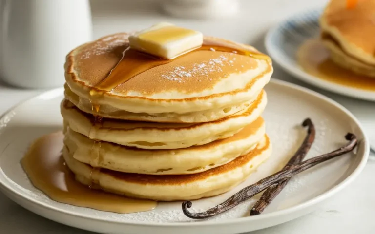 Thick and fluffy vanilla pancakes with golden edges and melting butter - the perfect 20-minute breakfast from scratch.